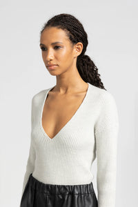 Deep Vneck Sweater in ribbed knit