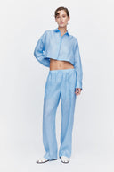 Crop Shirt in Azure Ramie