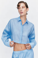 Crop Shirt in Azure Ramie