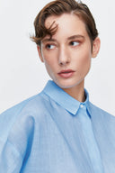 Crop Shirt in Azure Ramie
