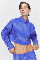 Crop Shirt in Indigo Stripes