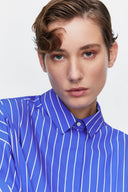 Crop Shirt in Indigo Stripes