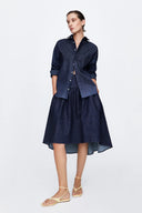 Denim Volume Skirt in Solid Denim