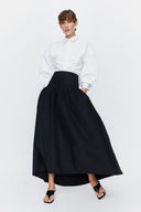 Long Volume Skirt in Black Poplin