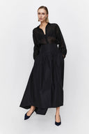 Long Volume Skirt in Black Poplin