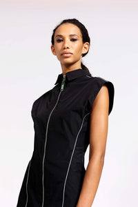 Zipped Dress in Black Taffeta