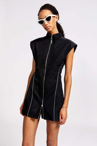 Zipped Dress in Black Taffeta